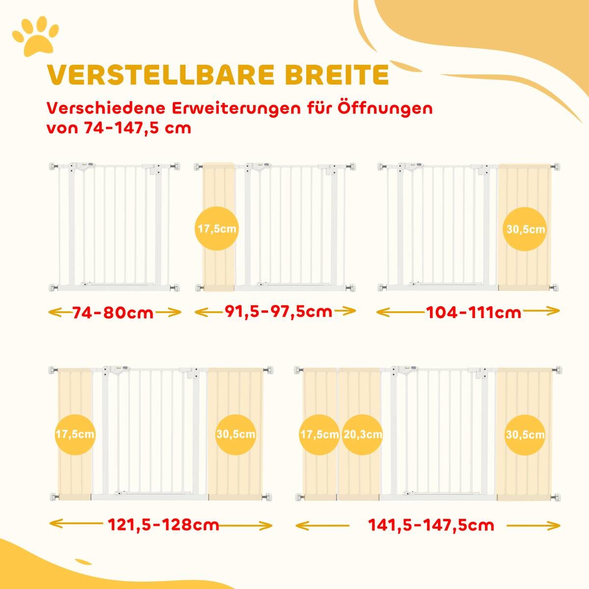 PawHut Haustier-Sicherheitstor weiß Kunststoff B/H/L: ca. 2x76,2x136,3 cm