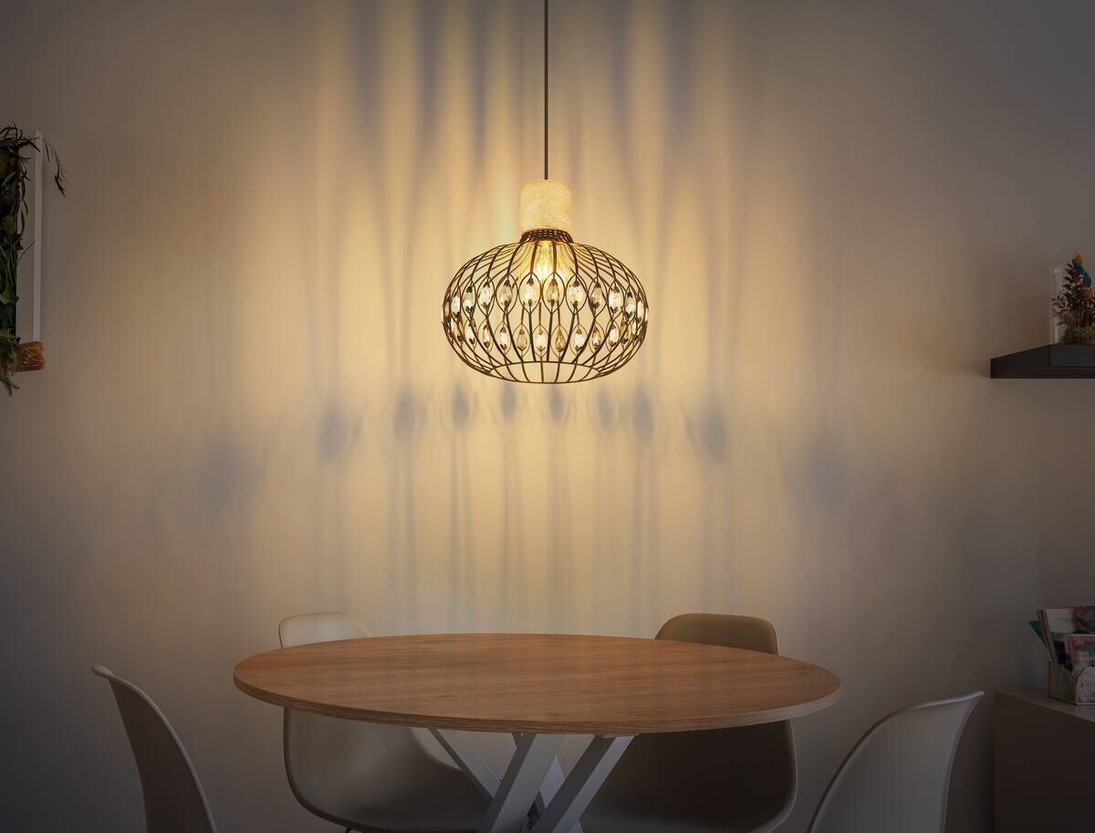 GLOBO Hängeleuchte mattschwarz grau Rauch Glas Metall H/D: ca. 150x38 cm E27 1 Brennstellen