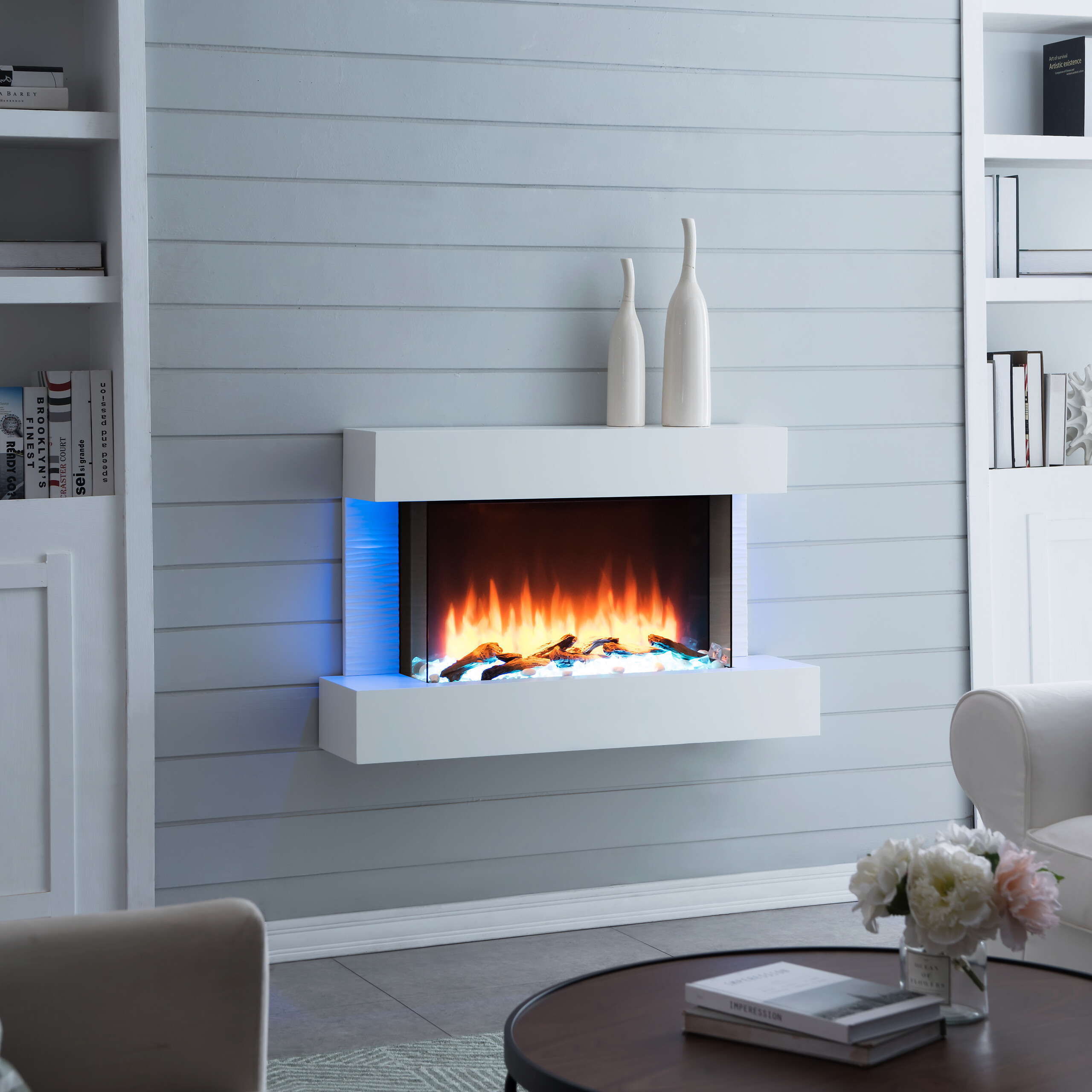 Balderia Wandkamin Elektrischer-Kamin Aidan weiß MDF B/H/T: ca. 100x63,2x24 cm