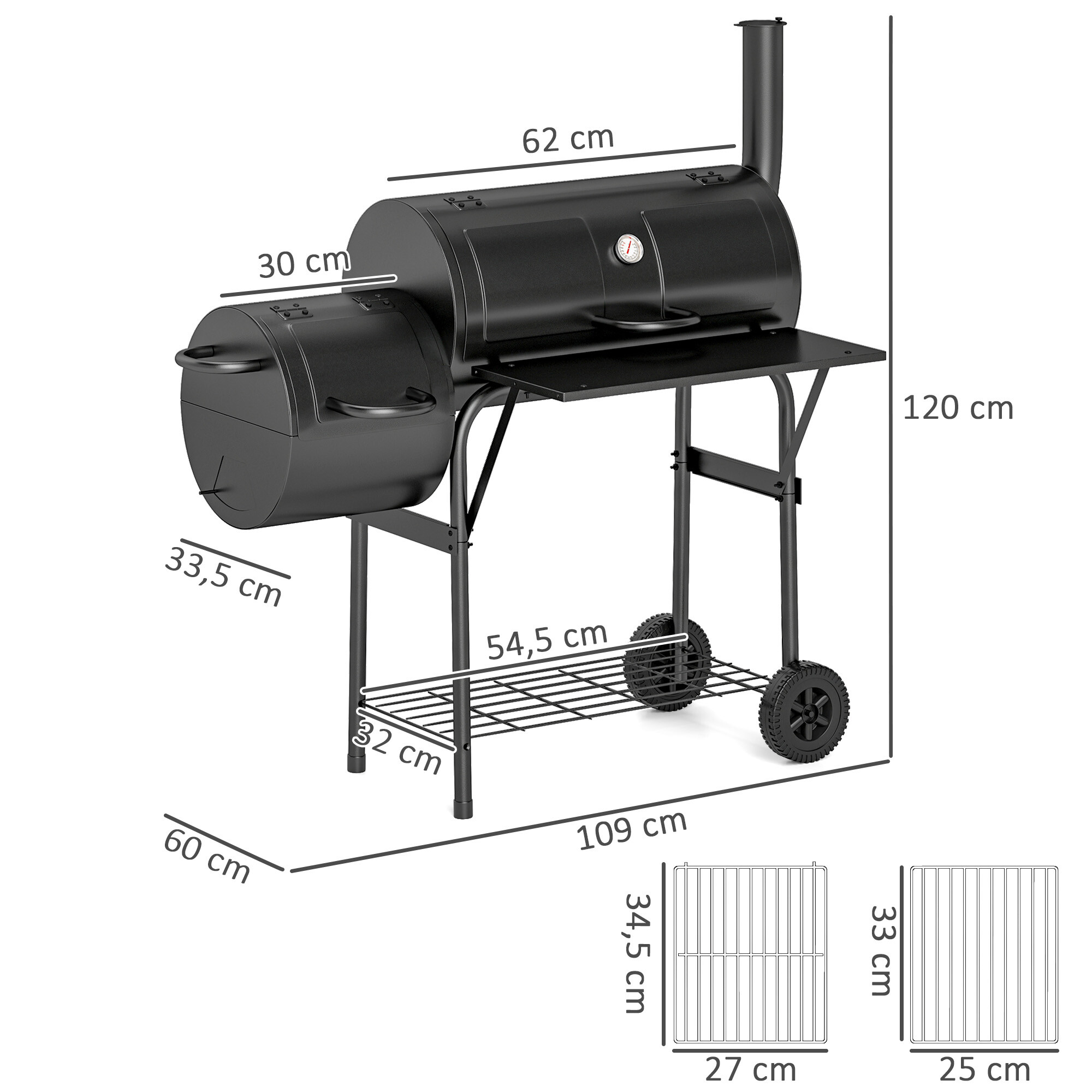 Outsunny Holzkohlegrill Stahl B/H/L: ca. 60x120x109 cm