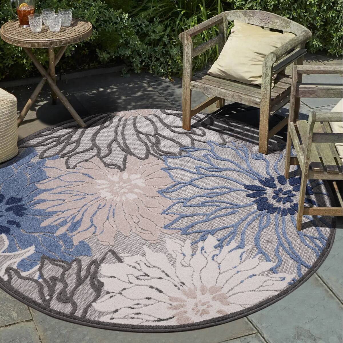 Sanat Outdoorteppich FLORAL grau B/L: ca. 150x150 cm
