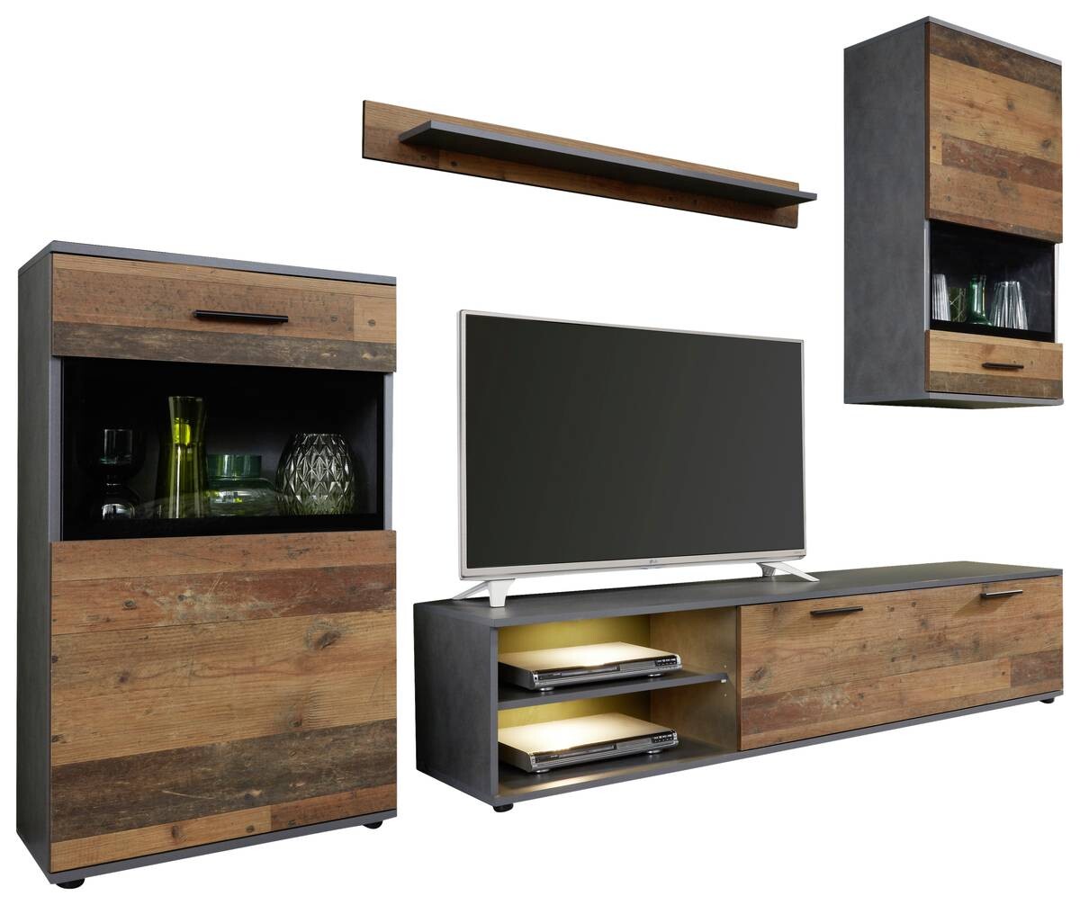 Wohnwand Mango Old Wood Nachbildung Matera Nachbildung B/H/T: ca. 246x182x37 cm