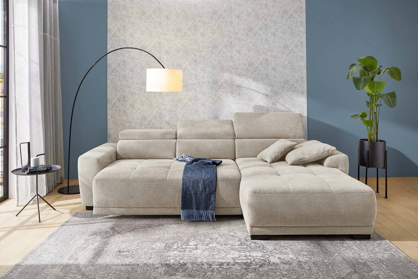 Ecksofa mit elektrischer Sitztiefenverstellung beige Microfaser B/H/T: ca. 296x105x200 cm