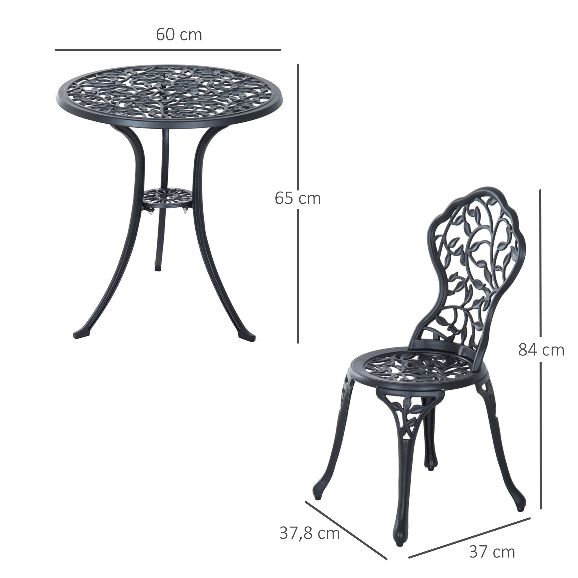 Outsunny Bistroset schwarz Aluminium B/H/L: ca. 60x65x60 cm