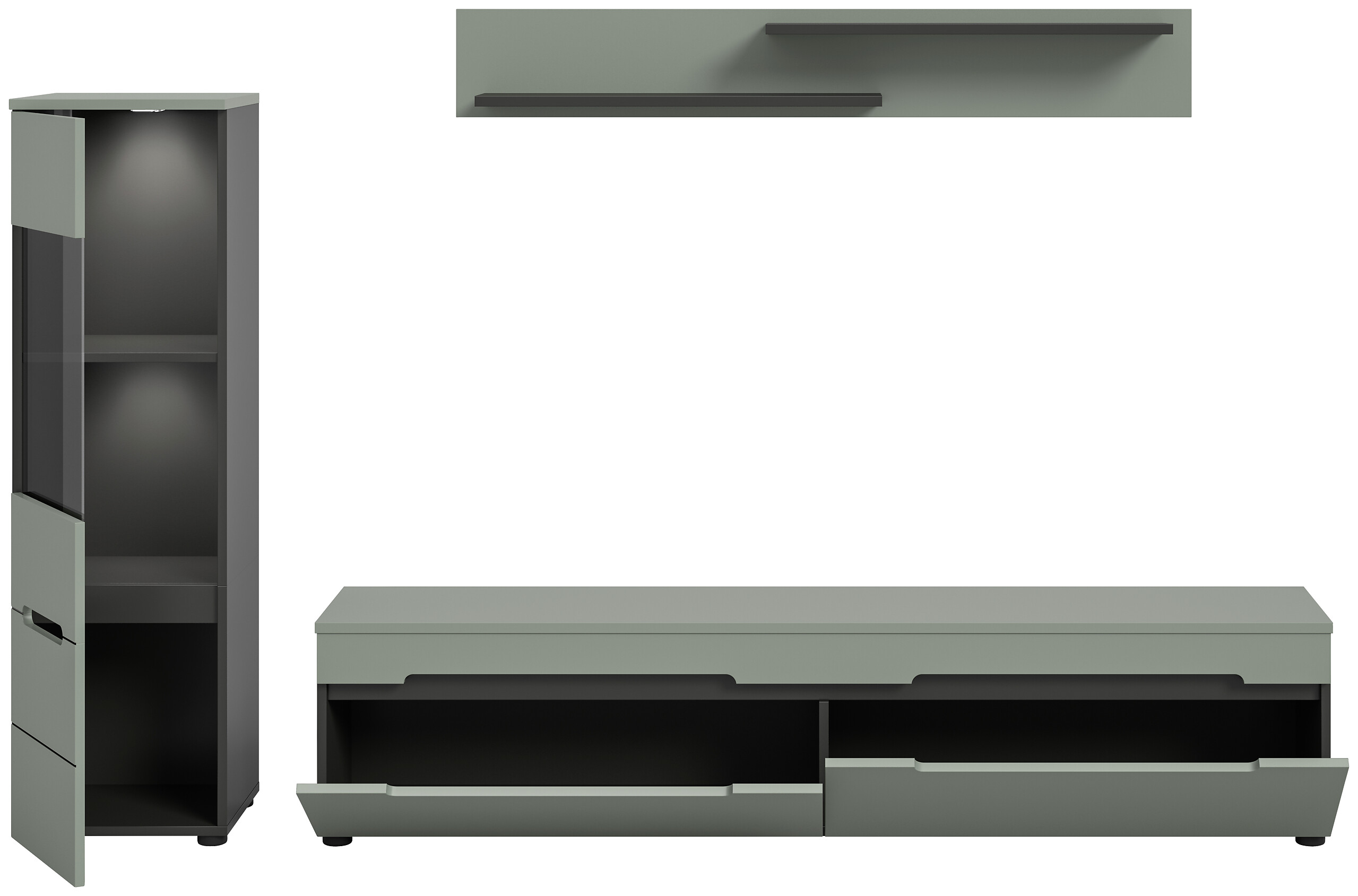 Wohnwand Canu grün basaltgrau Nachbildung B/H/T: ca. 221x141x33 cm