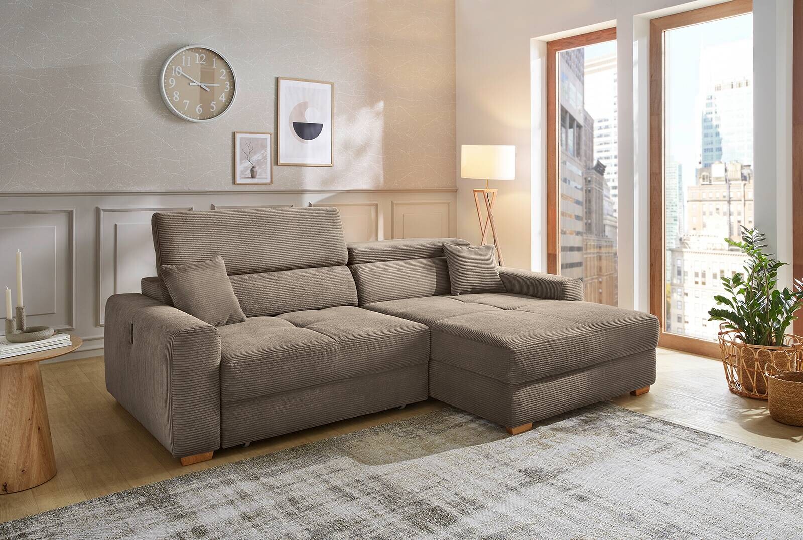 Ecksofa taupe Microfaser B/H/T: ca. 277x109x187 cm