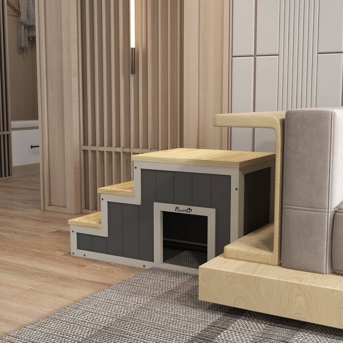 PawHut Hundetreppe, Katzentreppe natur Polypropylen B/H/L: ca. 38,5x79x45 cm