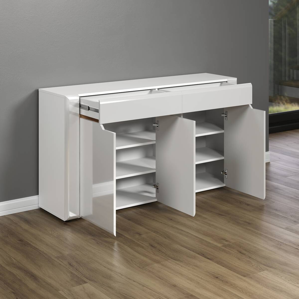 Sideboard Marlon Eiche Evoke Coast Nachbildung weiß Hochglanz B/H/T: ca. 150x84x40 cm