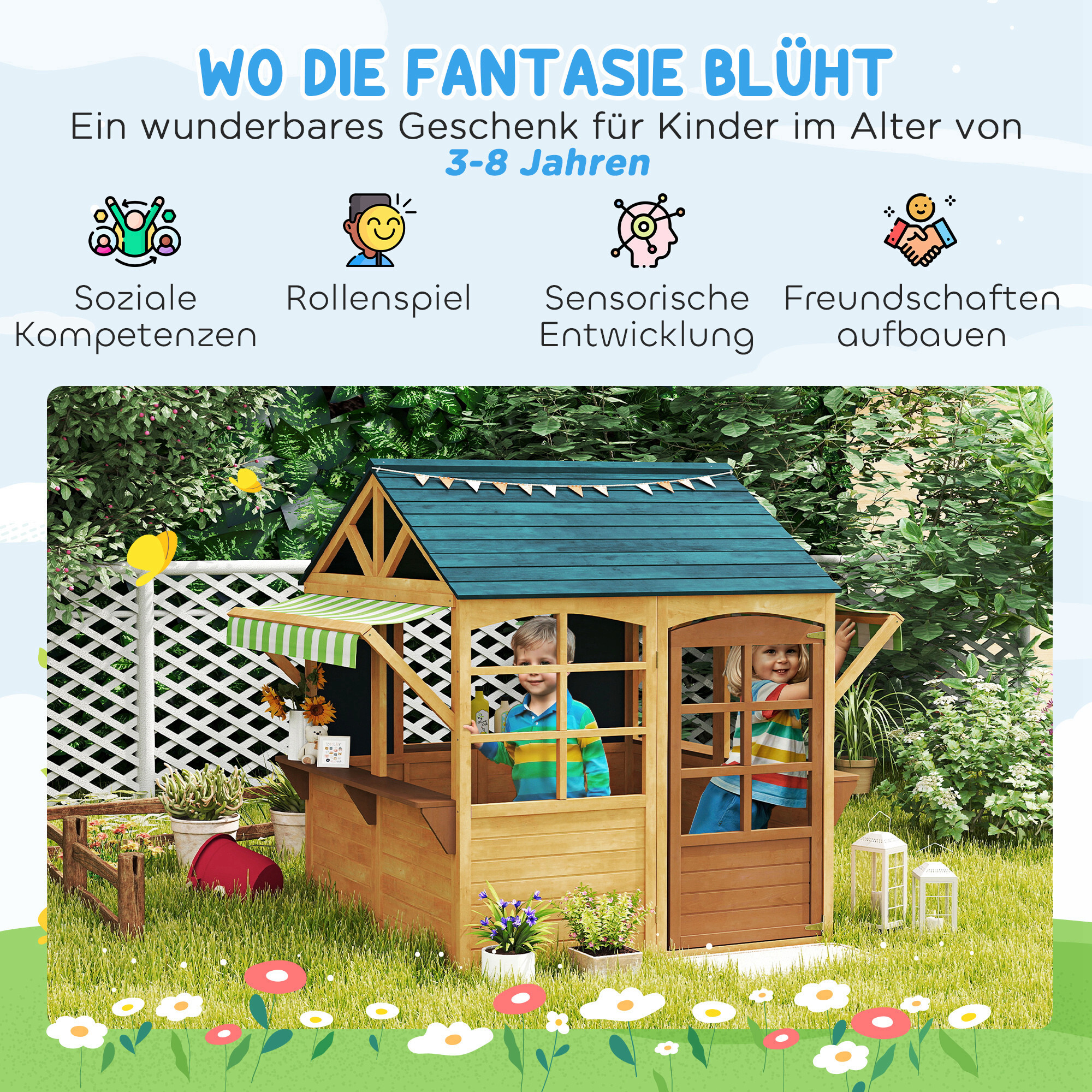 AIYAPLAY Kinderspielhaus braun B/H/L: ca. 117x144x173 cm