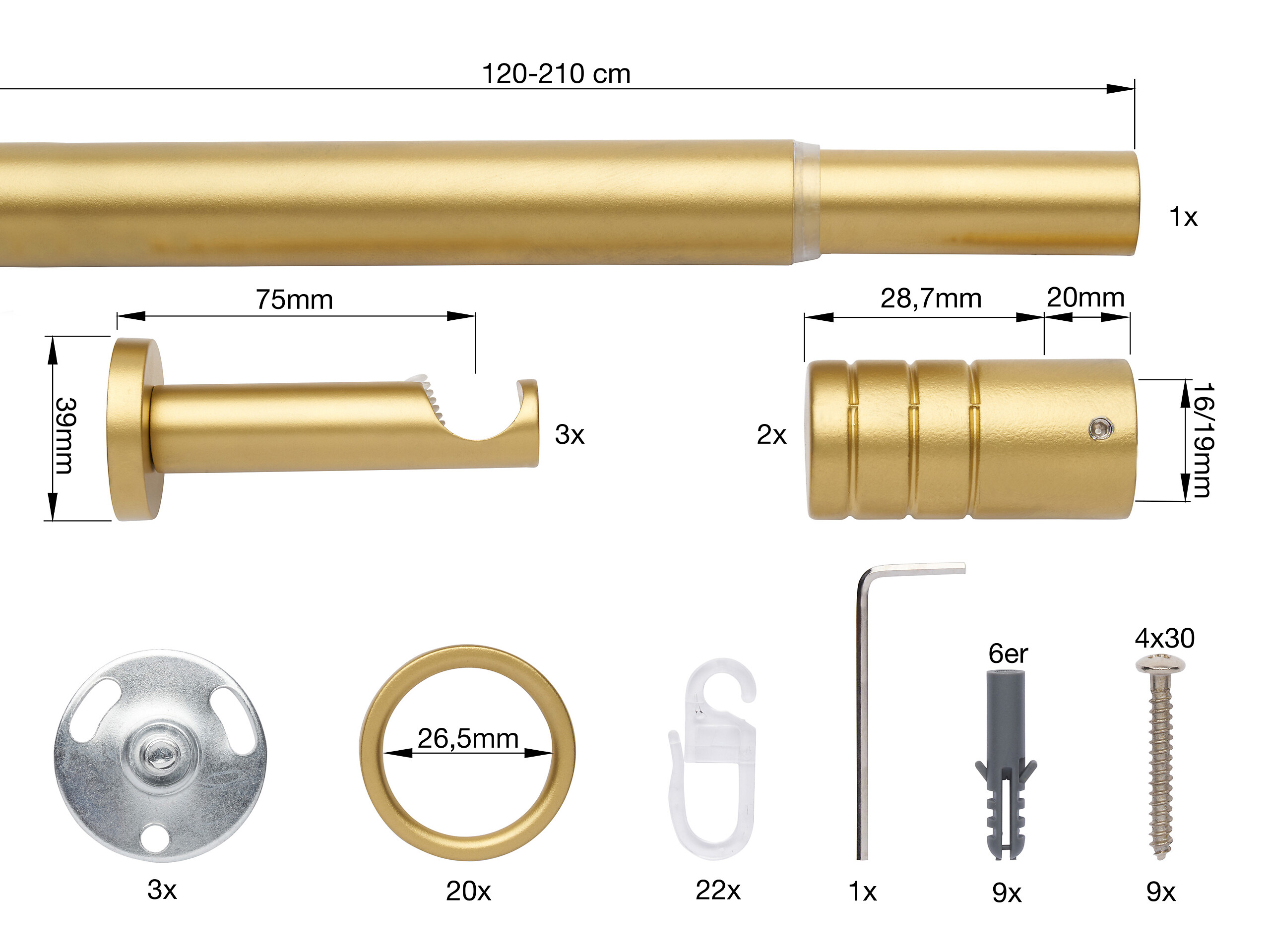 ondeco Stilgarnituren rillcube gold Metall ausziehbar von ca. 120 bis 210 cm 1.0 Läufe