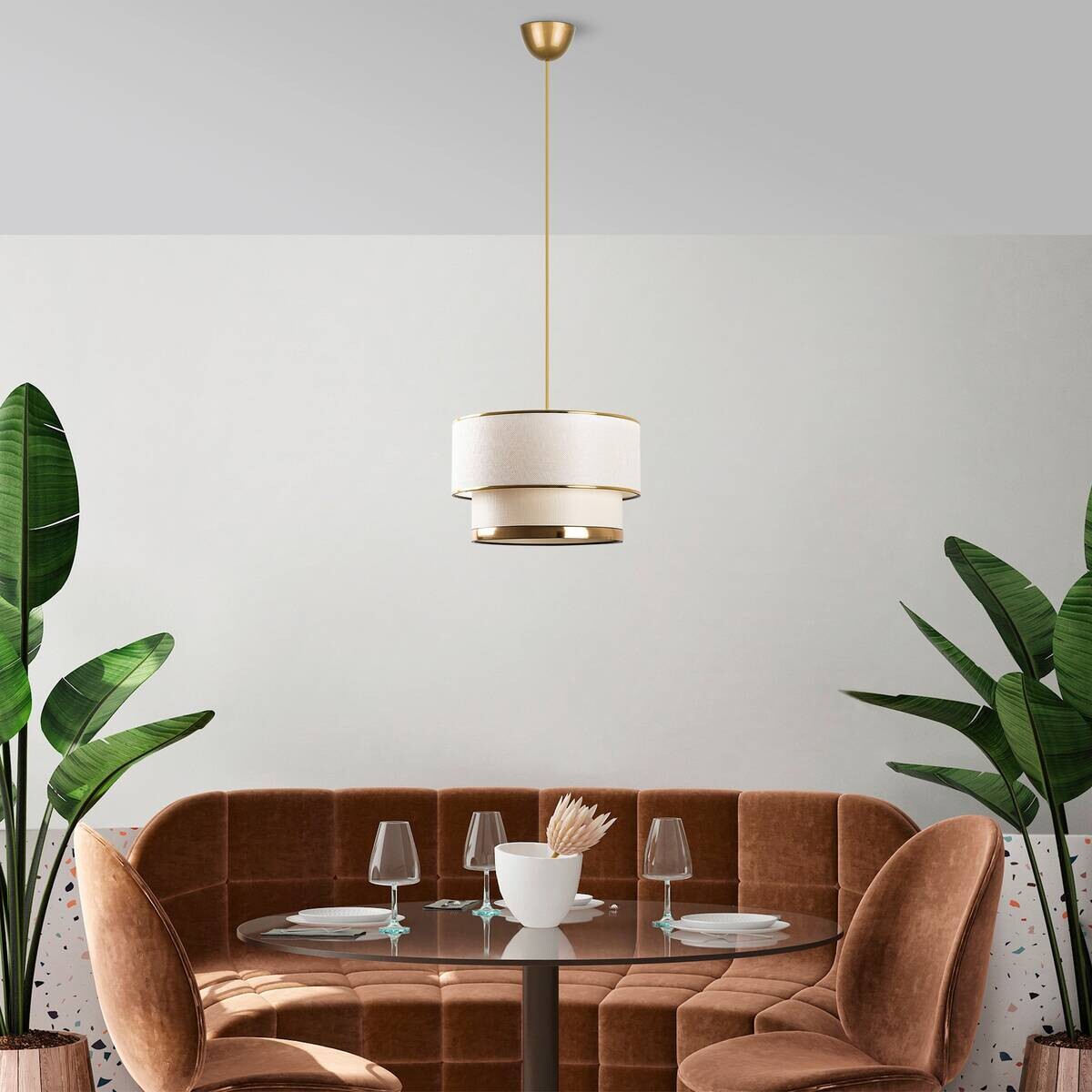 Opviq Pendelleuchte Cake gold creme Baumwolle Metall B/H/L: ca. 30x65x30 cm E27 1 Brennstellen