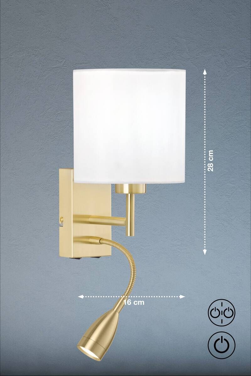Fischer & Honsel LED-Wandleuchte 30312 messing weiß Textil Metall B/H/T: ca. 16x28x26 cm E27 1 Brennstellen