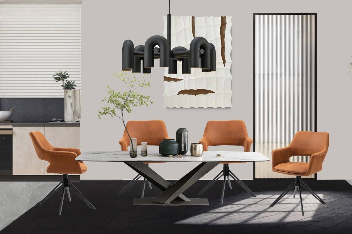 Stuhl ESTELLE 2er-Set braun Vintage schwarz Stoff Metall B/H/T: ca. 57x84x61 cm