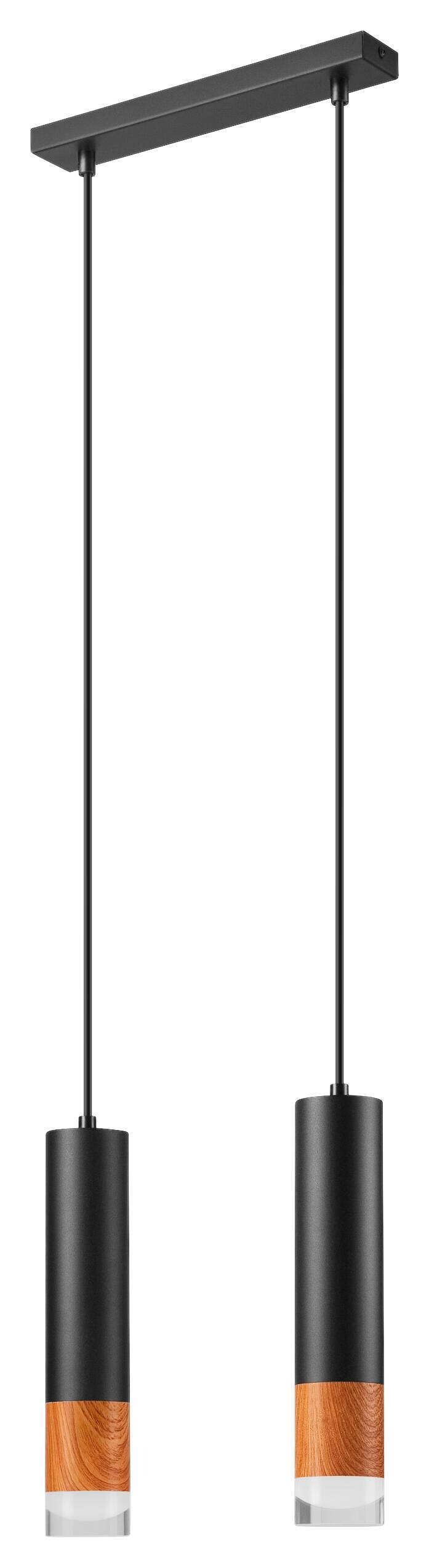 Lamkur Pendelleuchte schwarz Glas Stahl B/H/L: ca. 8x105x30 cm GU10 2 Brennstellen