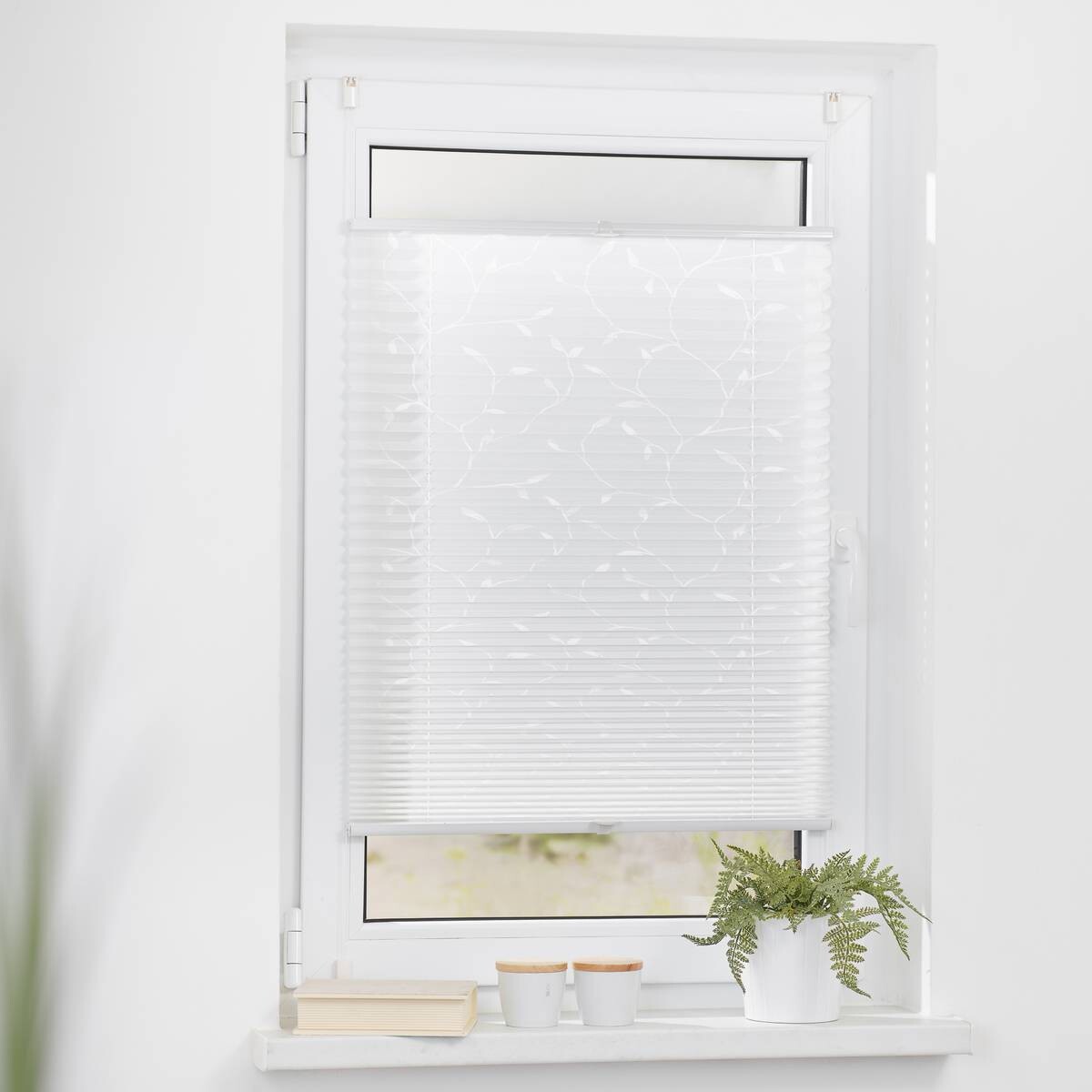 LICHTBLICK Spannplissee Pflanze weiß B/L: ca. 90x220 cm