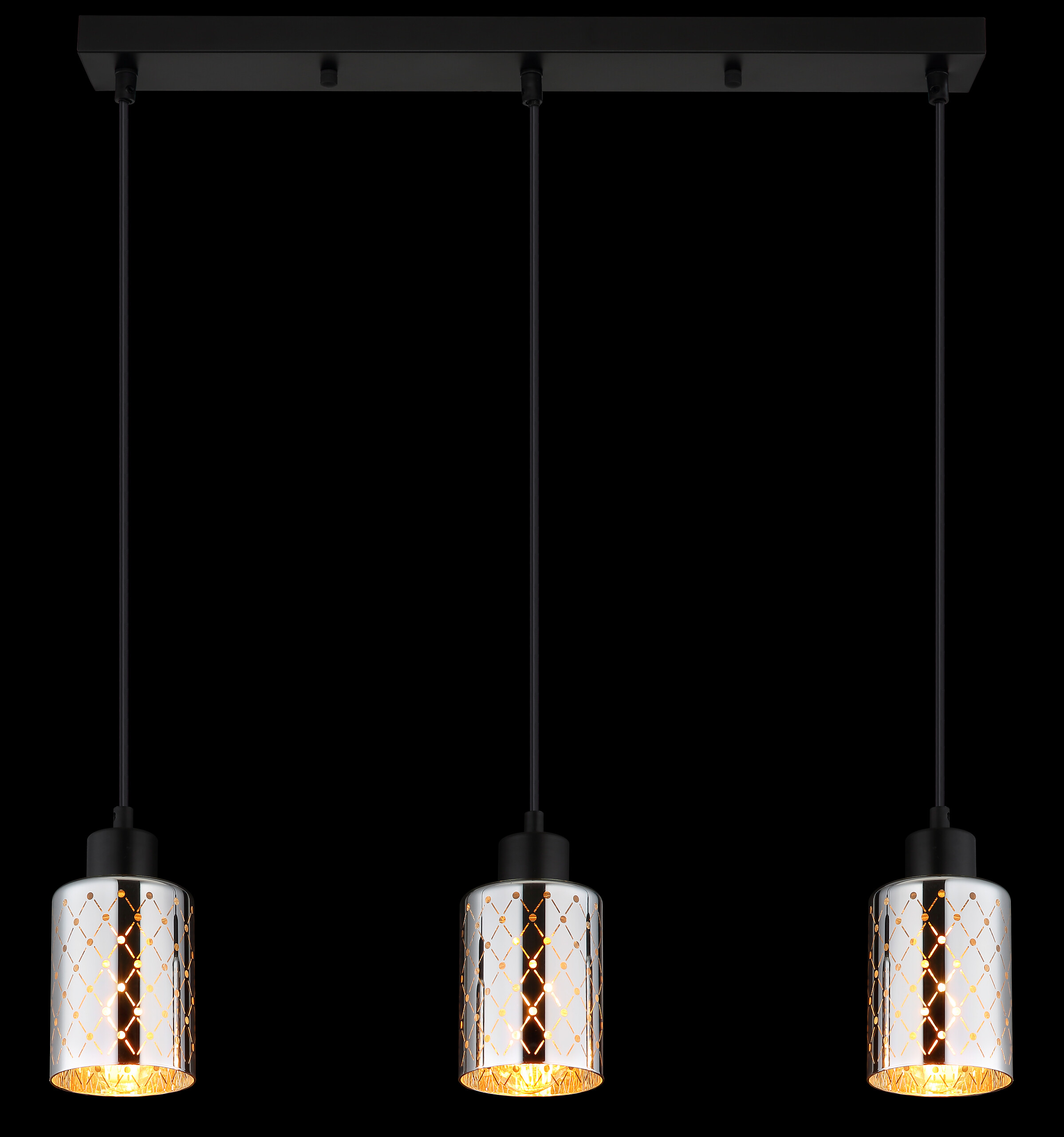 GLOBO Hängeleuchte mattschwarz klar Chrom PVC Glas Metall B/H/L: ca. 9x120x59 cm E27 3 Brennstellen