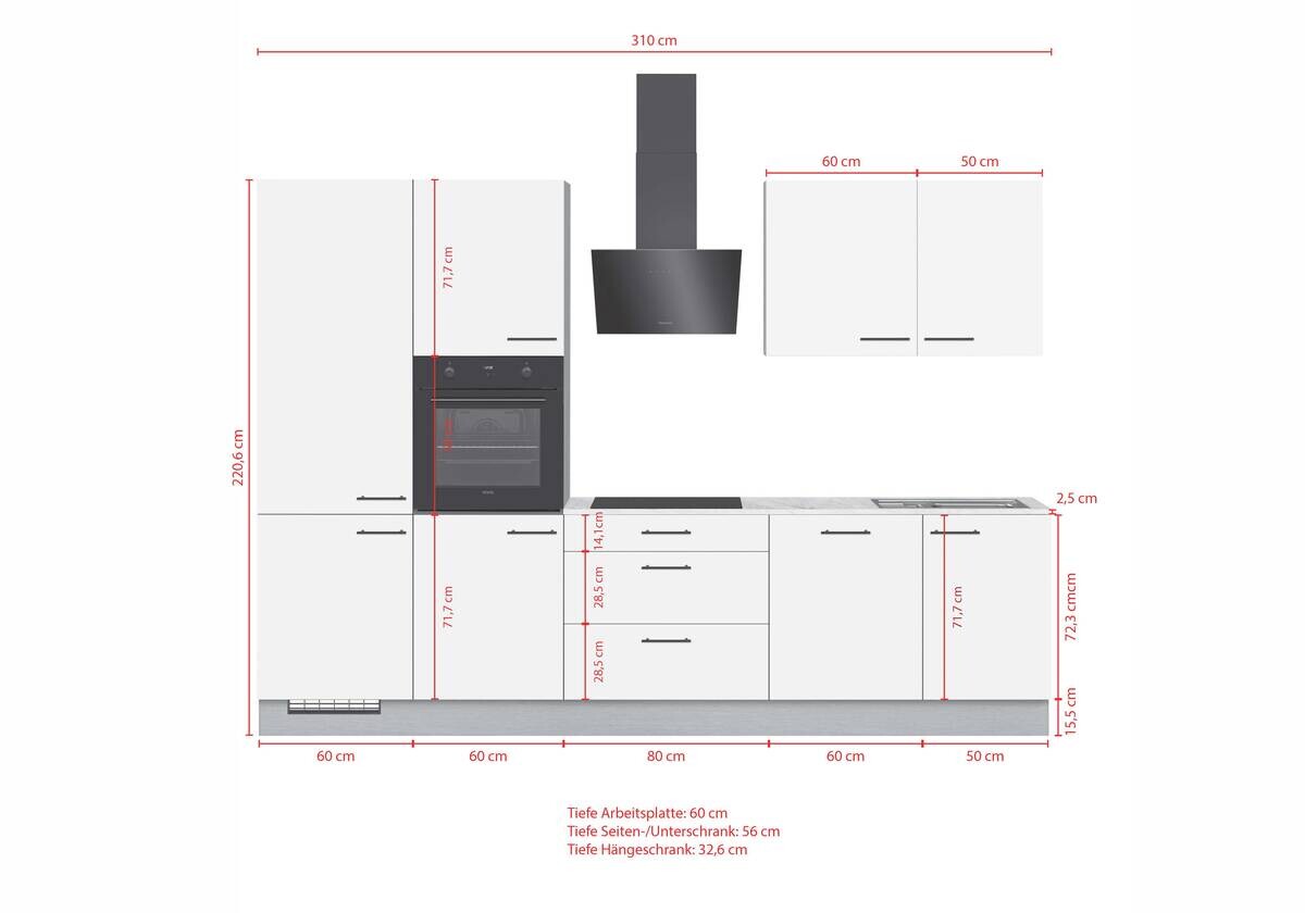 Impuls Küchenleerblock IP1200 weiß B/T: ca. 310x60 cm
