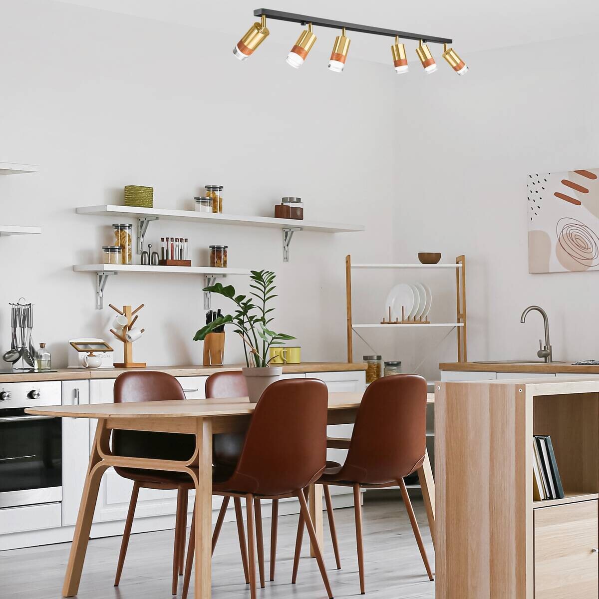 Lamkur Deckenleuchte gold Glas Stahl B/H/L: ca. 8x19x117 cm 6 Brennstellen