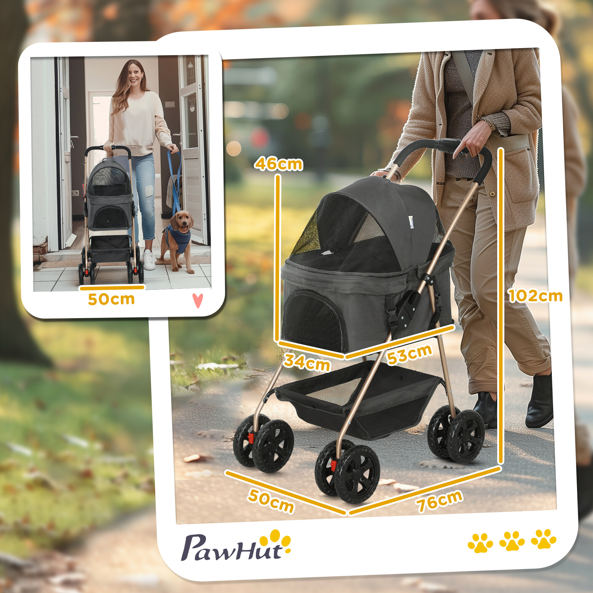 PawHut Hundewagen grau Stahl B/H/L: ca. 50x102x76 cm