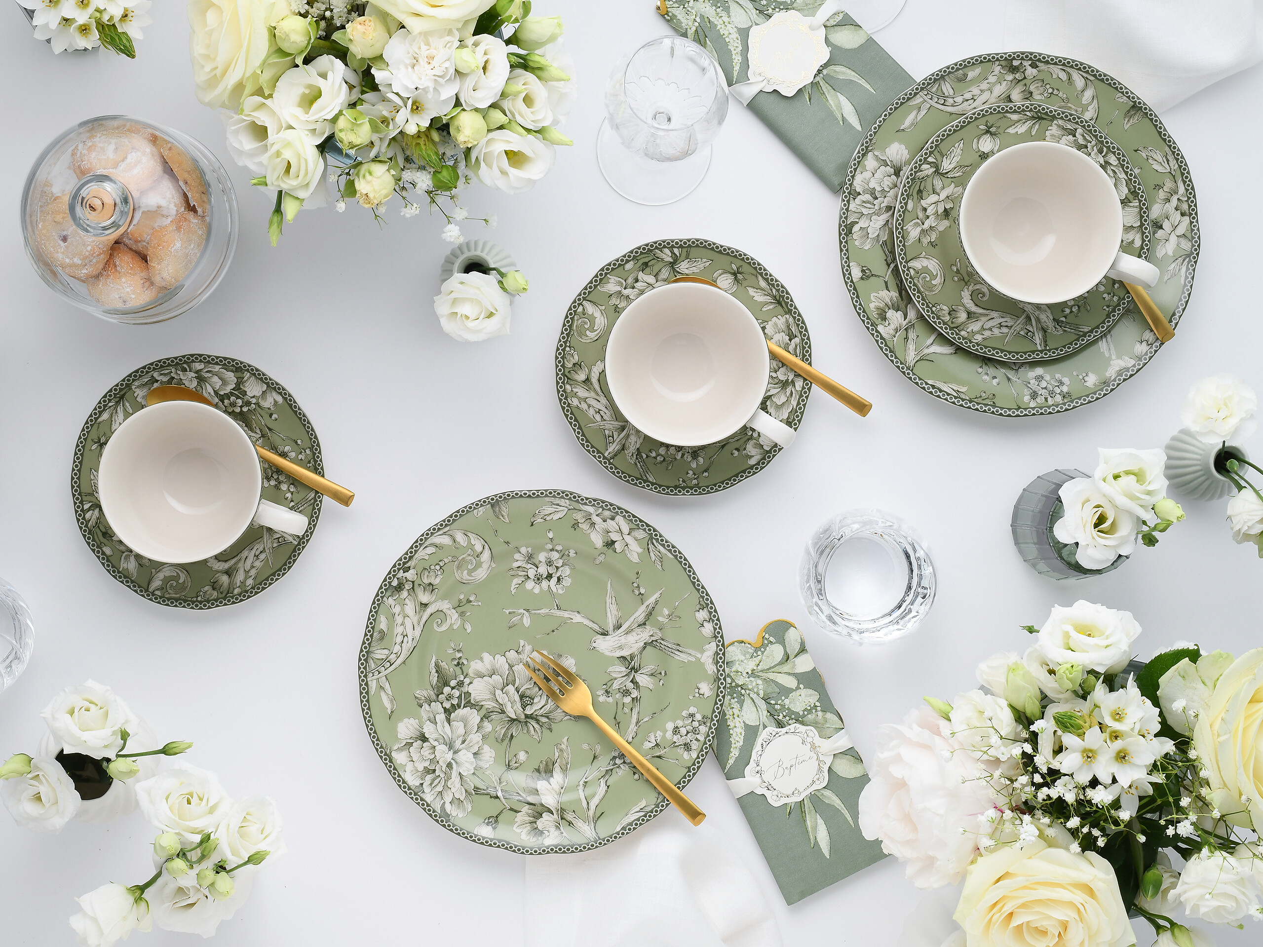 CreaTable Kaffeeservice Adelaide Grün weiß Porzellan 12 tlg.