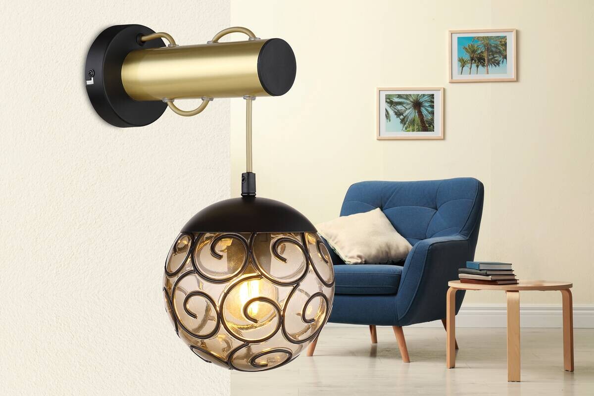 GLOBO Wandleuchte schwarz Rauch Metall Kunststoff B/H: ca. 15x36 cm E27 1 Brennstellen