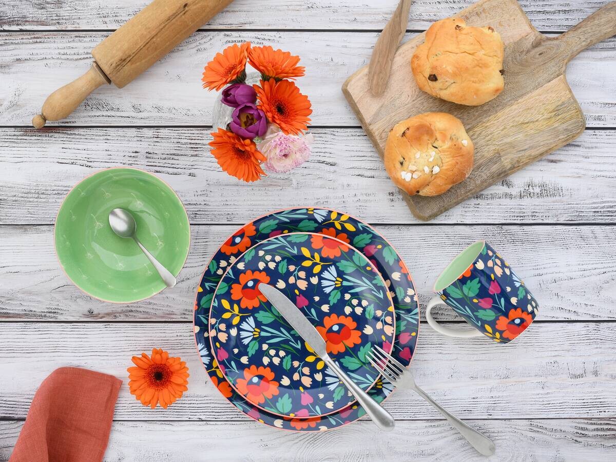 CreaTable Kombiservice Folklore blau Steinzeug 16 tlg.