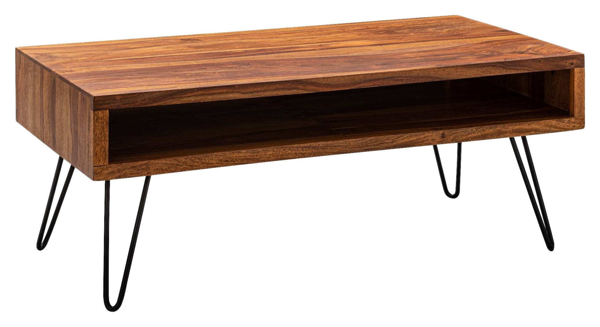 Wohnling Couchtisch natur schwarz Echtholz Edelstahl B/H/T: ca. 100x40x50 cm