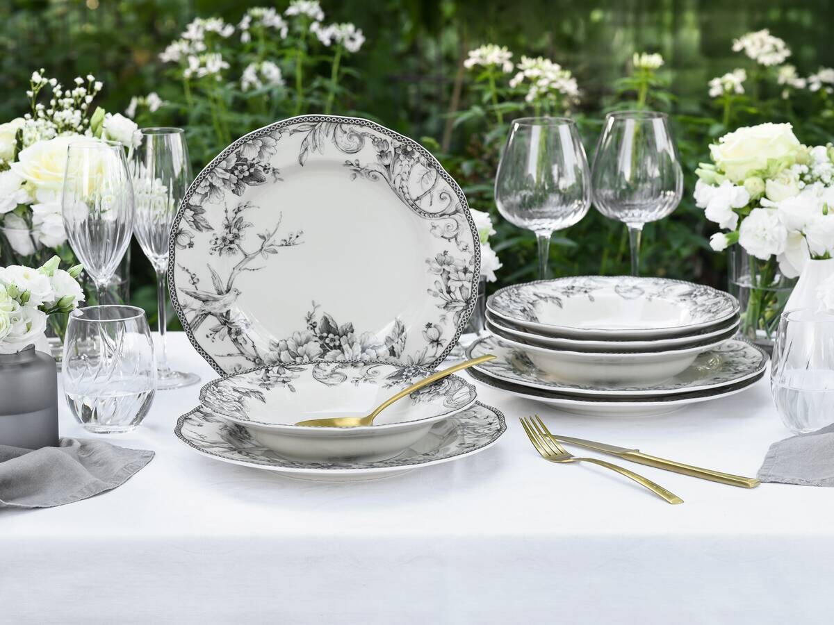 CreaTable Tafelservice Adelaide Grau weiß Porzellan 8 tlg.