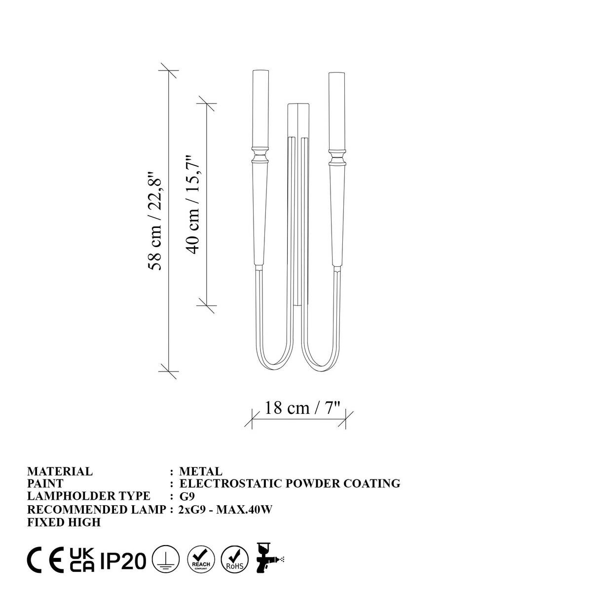 Opviq Wandleuchte schwarz Metall B/H/L: ca. 58x12x18 cm E14 1 Brennstellen