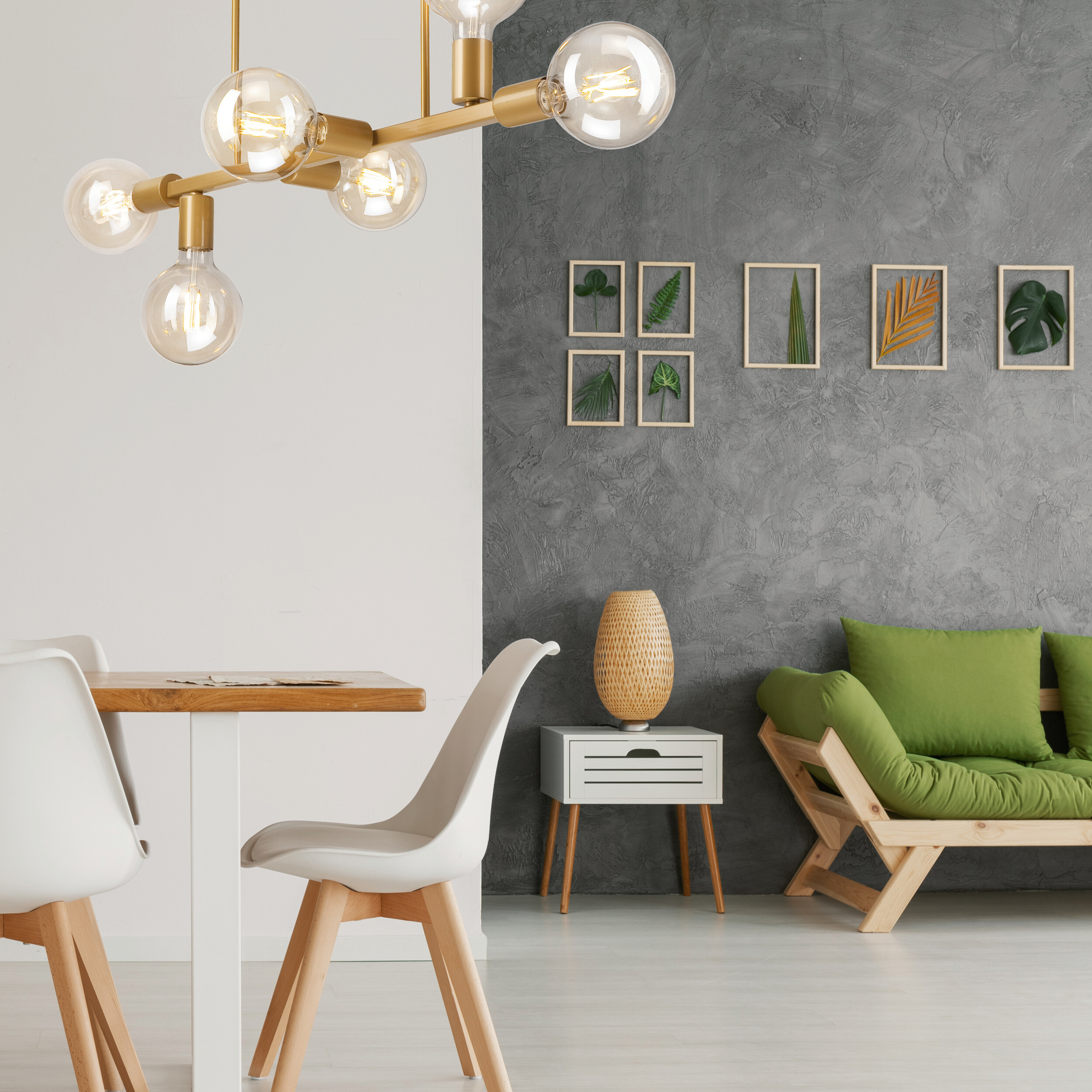 Lamkur Deckenleuchte gold Stahl B/H/L: ca. 73x39x73 cm E27 6 Brennstellen