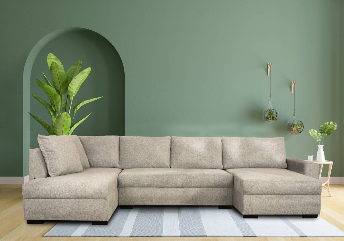 Wohnlandschaft beige Microfaser B/H/T: ca. 312x90x169 cm