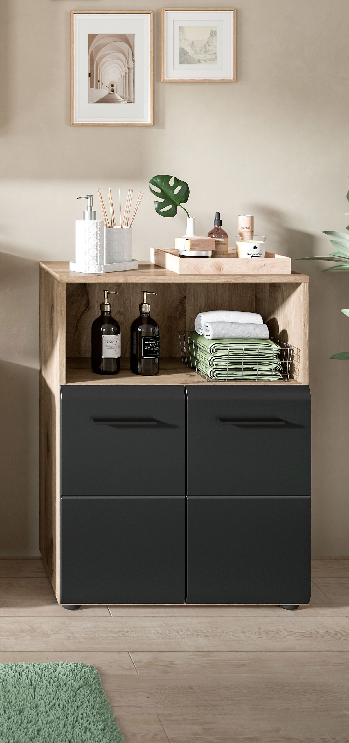 Schrank Ice Nox Oak Nachbildung schwarz matt B/H/T: ca. 60x80x30 cm Schrank Ice Nox Oak Nachbildung schwarz matt B/H/T: ca. 60x80x30 cm