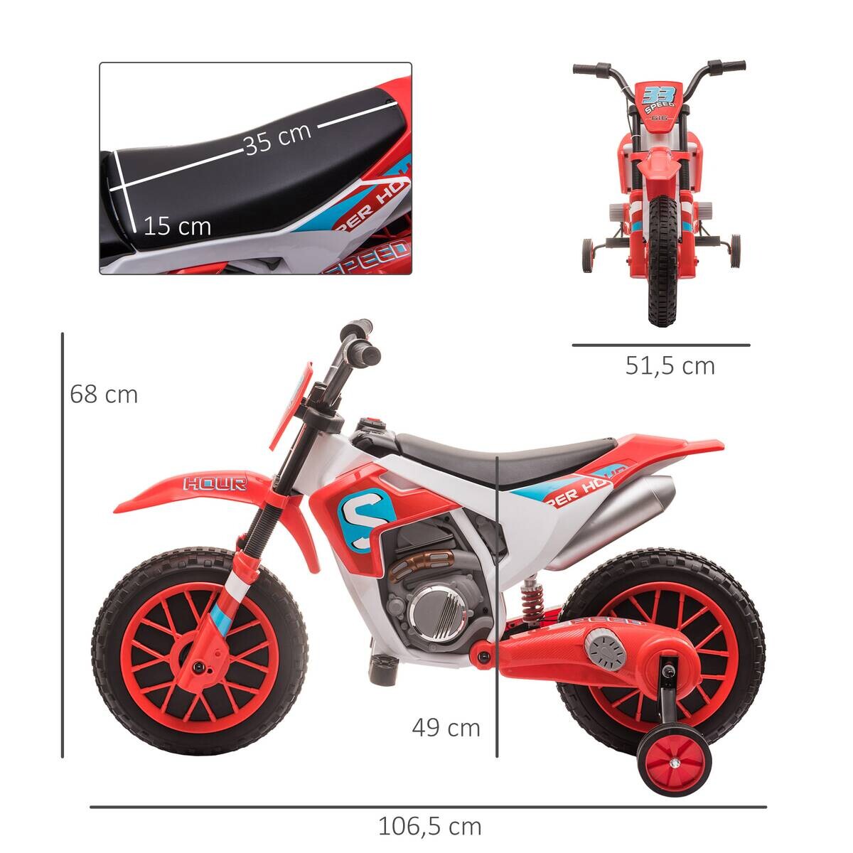 HOMCOM Kinder-Elektromotorrad rot B/H/L: ca. 51,5x68x106,5 cm