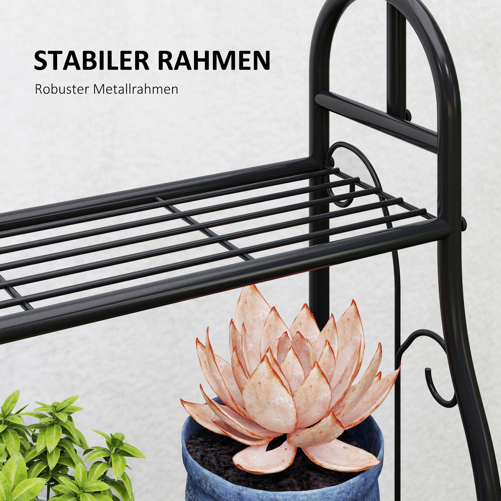 Outsunny Pflanzenständer schwarz Metall B/H/L: ca. 25x137x75 cm