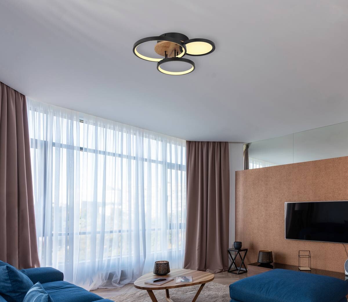 GLOBO Deckenleuchte SID 67273-30 schwarz Opal braun Metall Kunststoff MDF B/H/L: ca. 38x10,5x40 cm