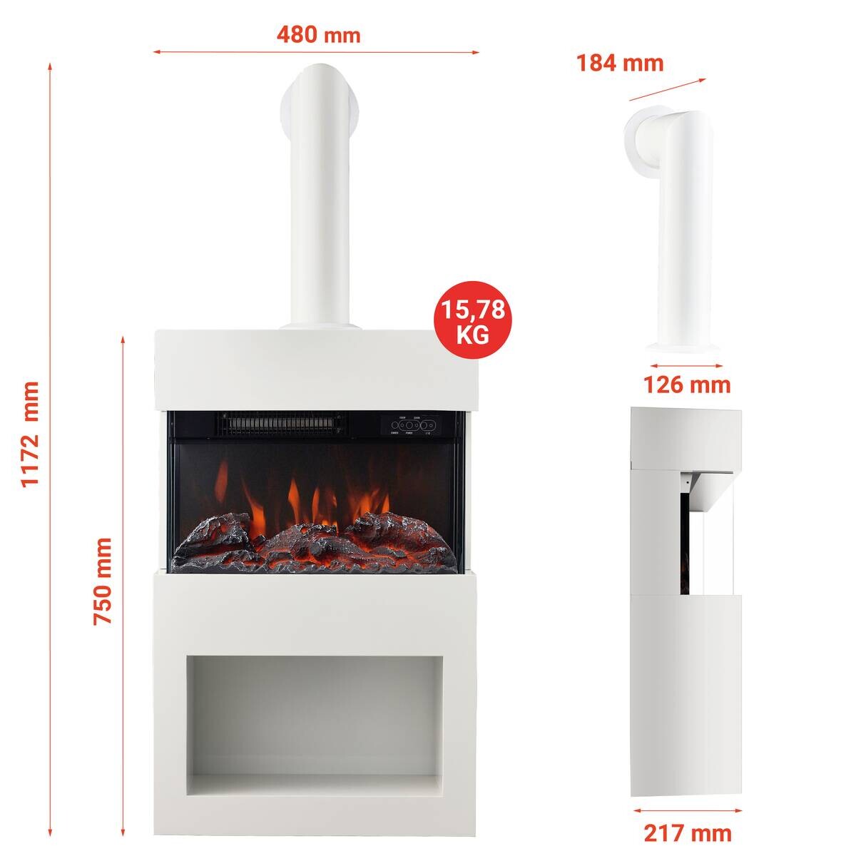 KAMINIO Elektrischer-Kamin HENRI weiß Metall B/H/T: ca. 48x117,2x21,7 cm ca. 2000 W