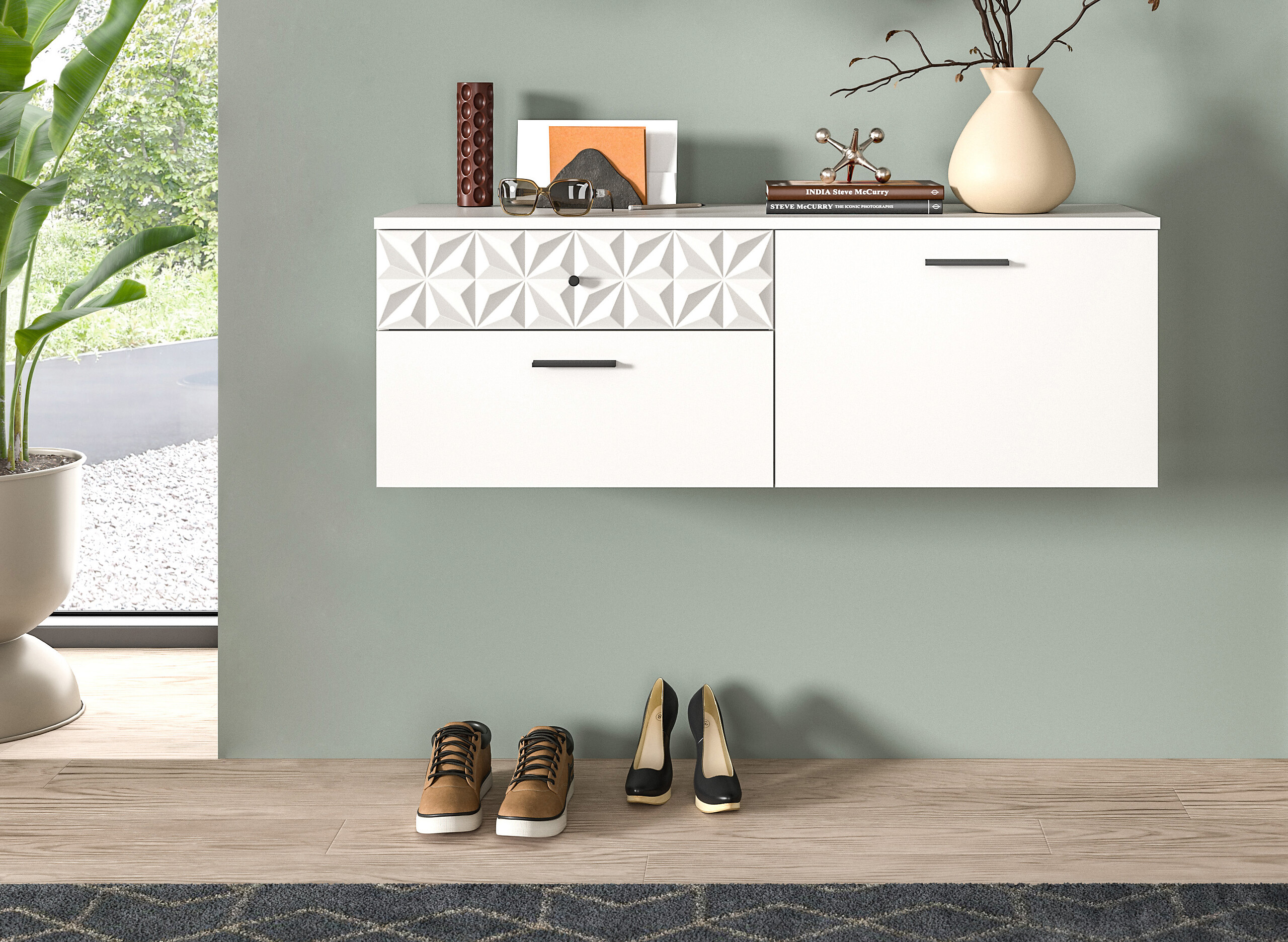 Schuhschrank Prisma weiß weiß Hochglanz B/H/T: ca. 110x38x35 cm