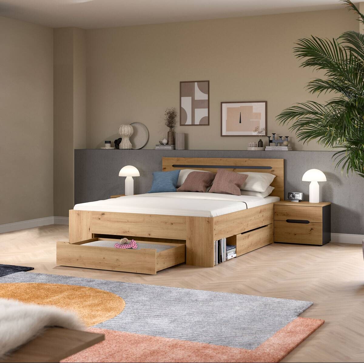 Schlafzimmer CANU, Set basaltgrau Artisan Nachbildung B/H/T: ca. 244x87x205 cm