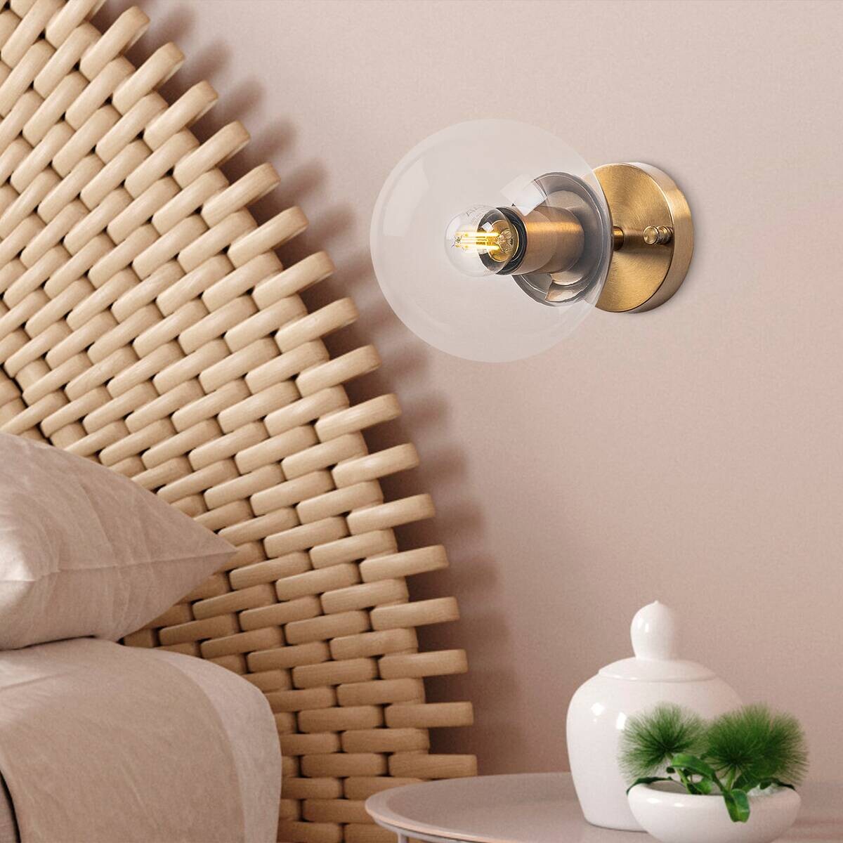 Opviq Wandleuchte Atmaca bronze Metall Glas B/H/T/L/D: ca. 15x24x15x15x15 cm E14 1 Brennstellen