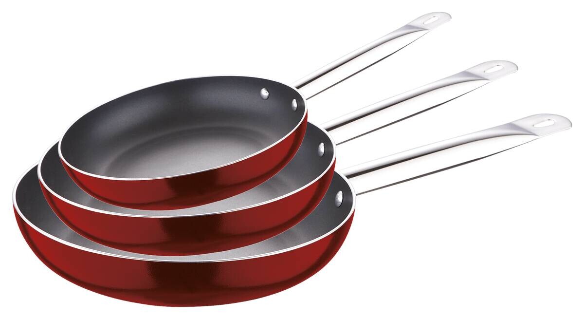 Pfannenset 3 CLAVELES rot Edelstahl 3 tlg. Pfannenset 3 CLAVELES rot Edelstahl 3 tlg.