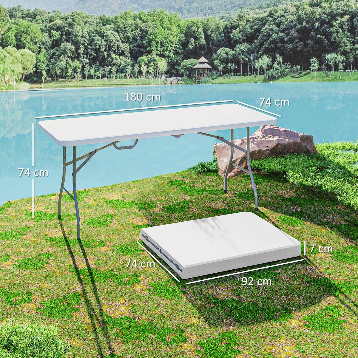Outsunny Campingtisch weiß Metall B/H/L: ca. 74x74x180 cm