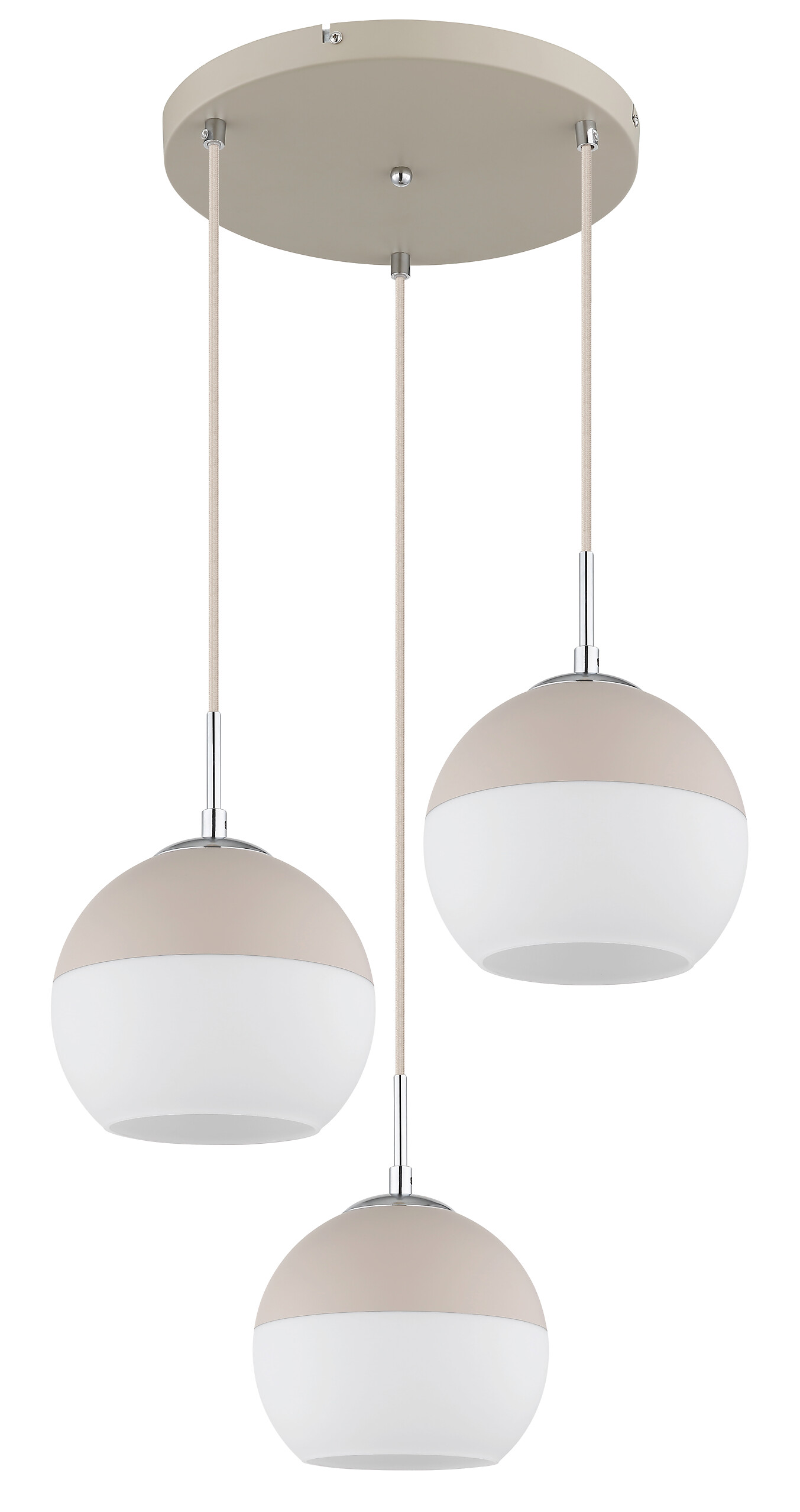 GLOBO Pendelleuchte sand Opal weiß Metall Textil Glas H/D: ca. 120x42,5 cm E27 3 Brennstellen