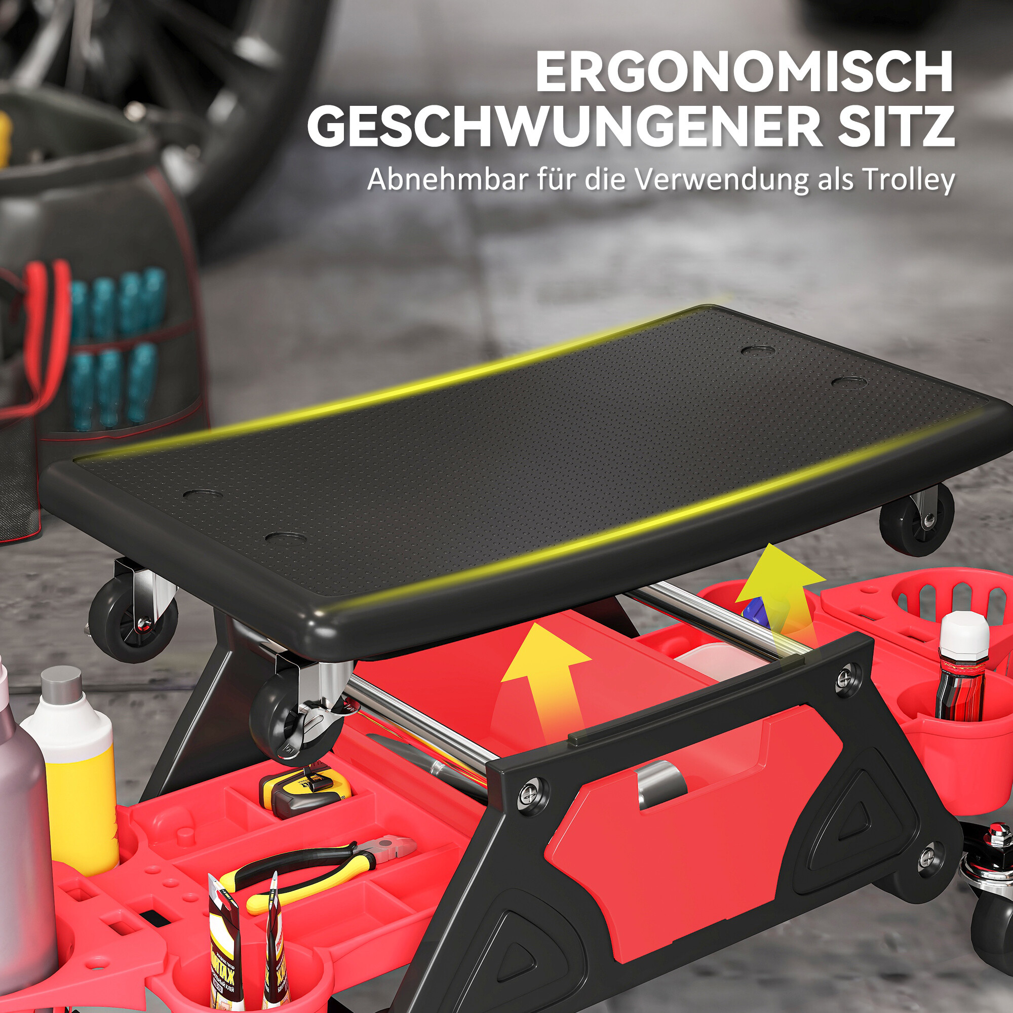 Werkstatthocker rot B/H/L: ca. 33x33x86 cm