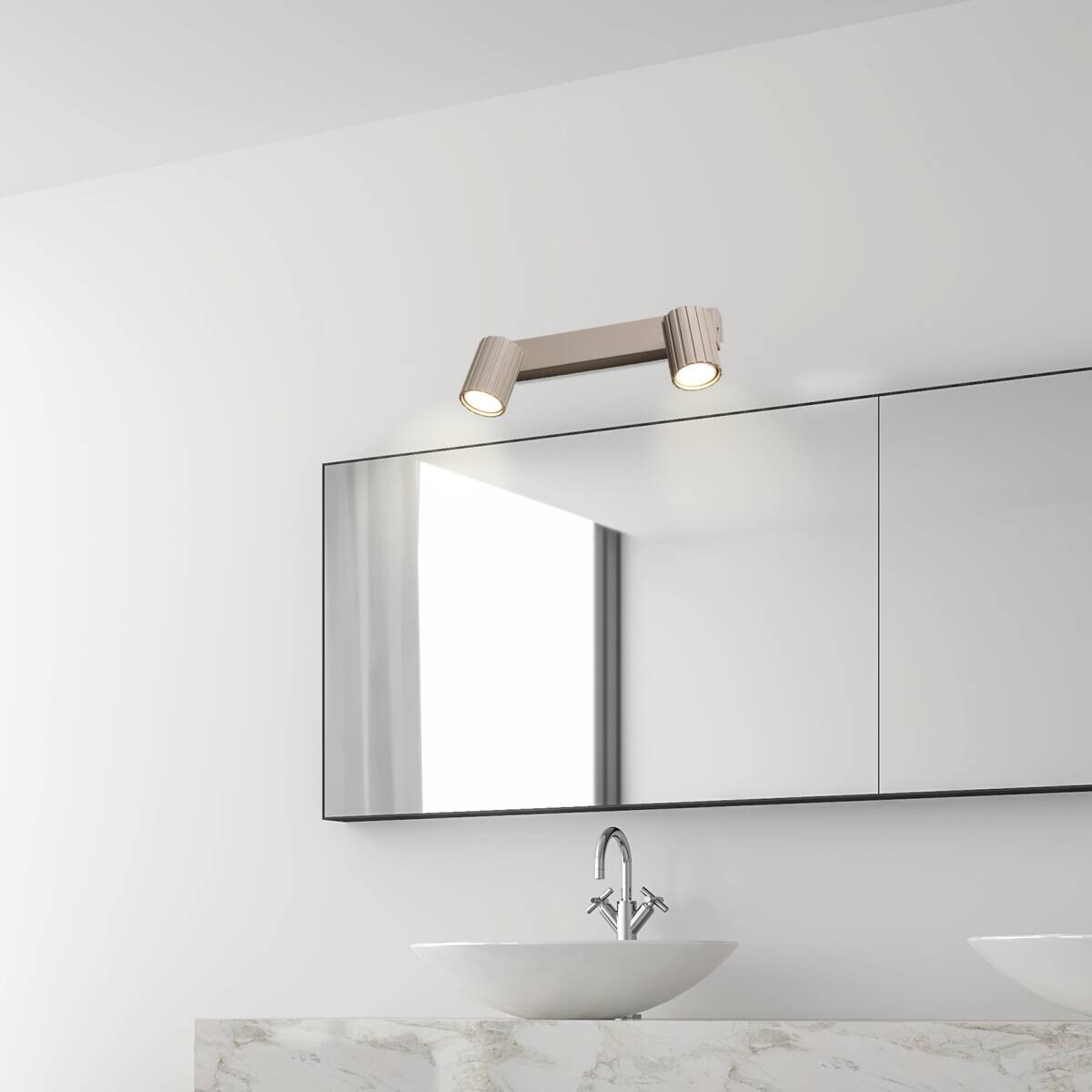 Lamkur Strahler Prisma beige Stahl B/H/L: ca. 6,5x16,5x30 cm 2 Brennstellen