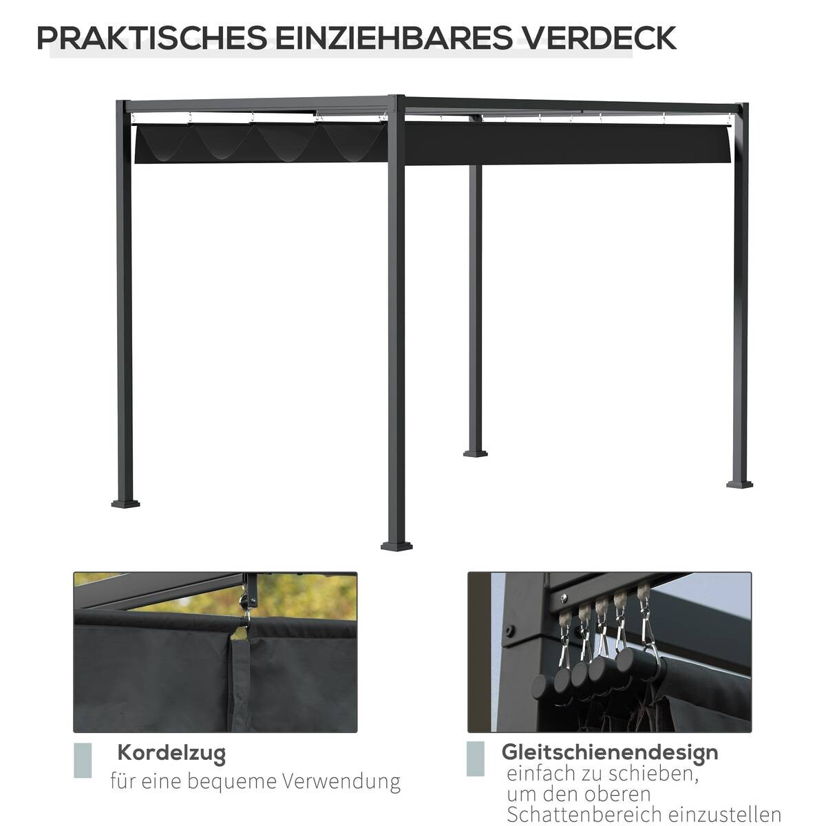 Outsunny Pergola mit Schiebedach schwarz Metall B/H/L: ca. 213x221x298 cm