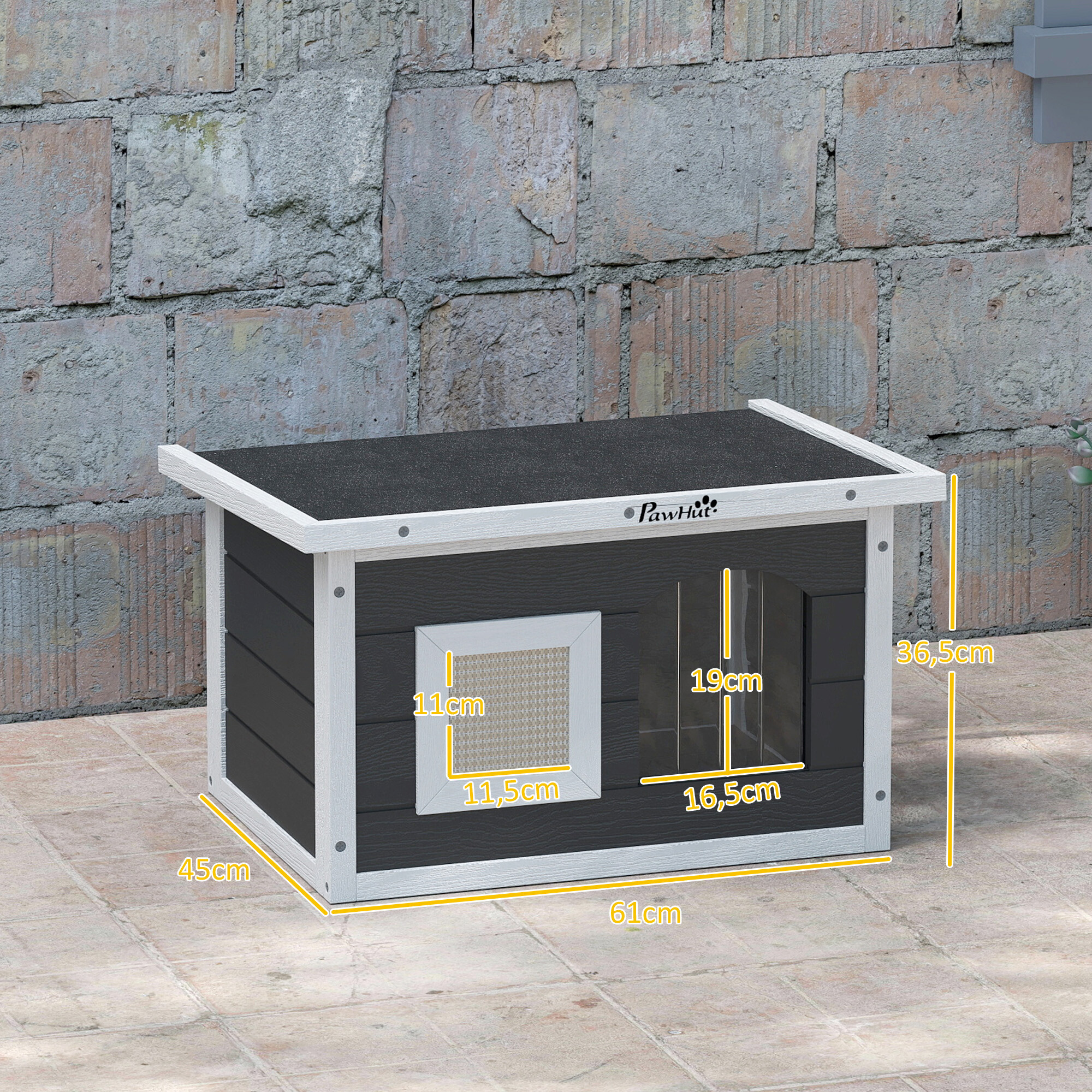 PawHut Katzenhaus grau Holz B/H/L: ca. 45x36,5x61 cm