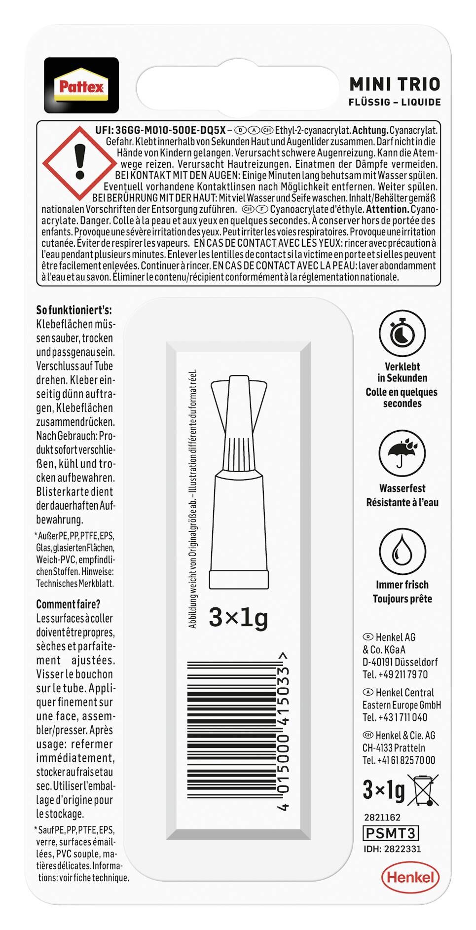 Pattex Sekundenkleber Mini Trio 3 tlg.