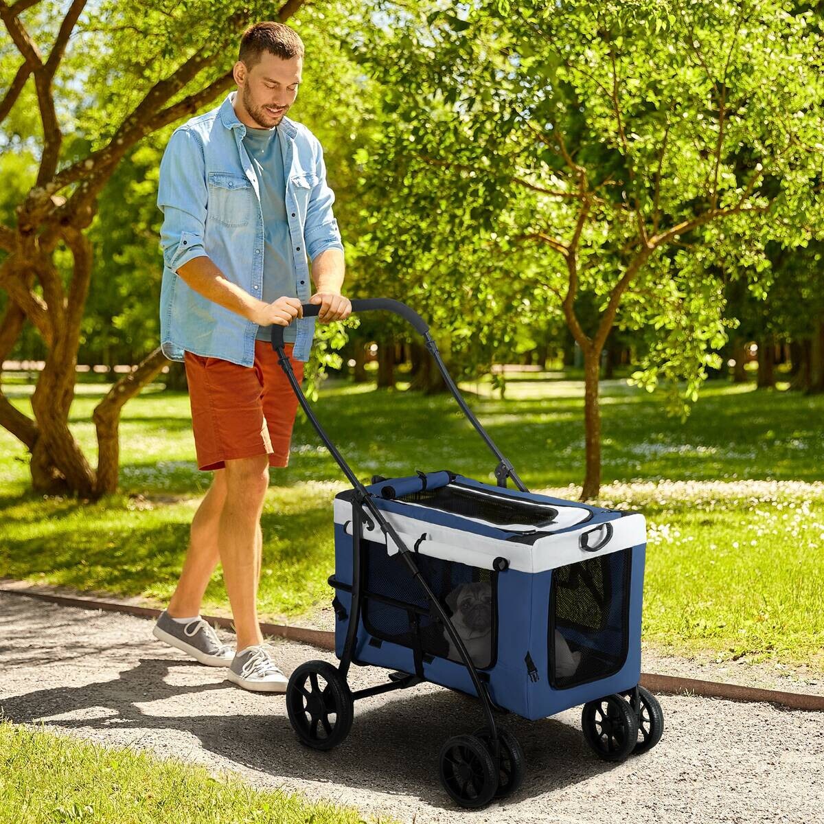 PawHut Hunde-Zubehör blau Polyester B/H/L: ca. 58x81x97,5 cm