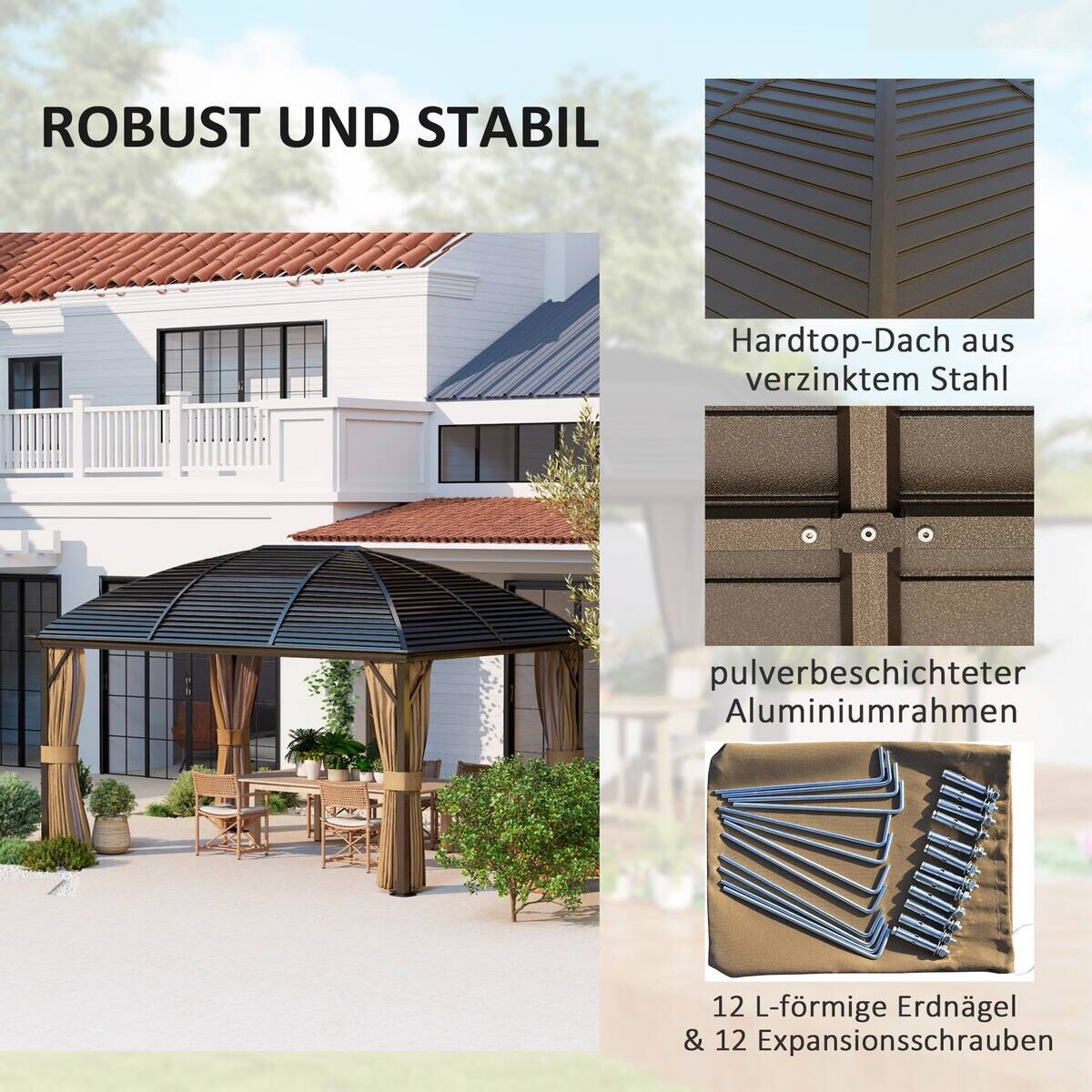 Outsunny Pavillon braun Aluminium B/H/L: ca. 298x280x398 cm