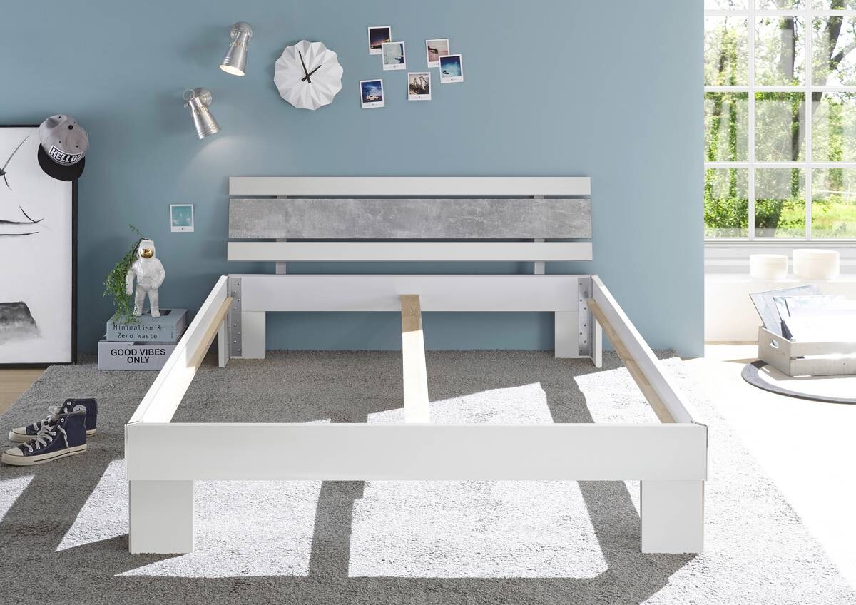 Futonbett Lyon weiß Beton Optik Liegefläche B/L: ca. 140x200 cm